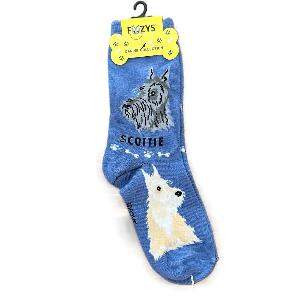 Foozys Scottie Dog Grey White Blue Socks Women's One Size